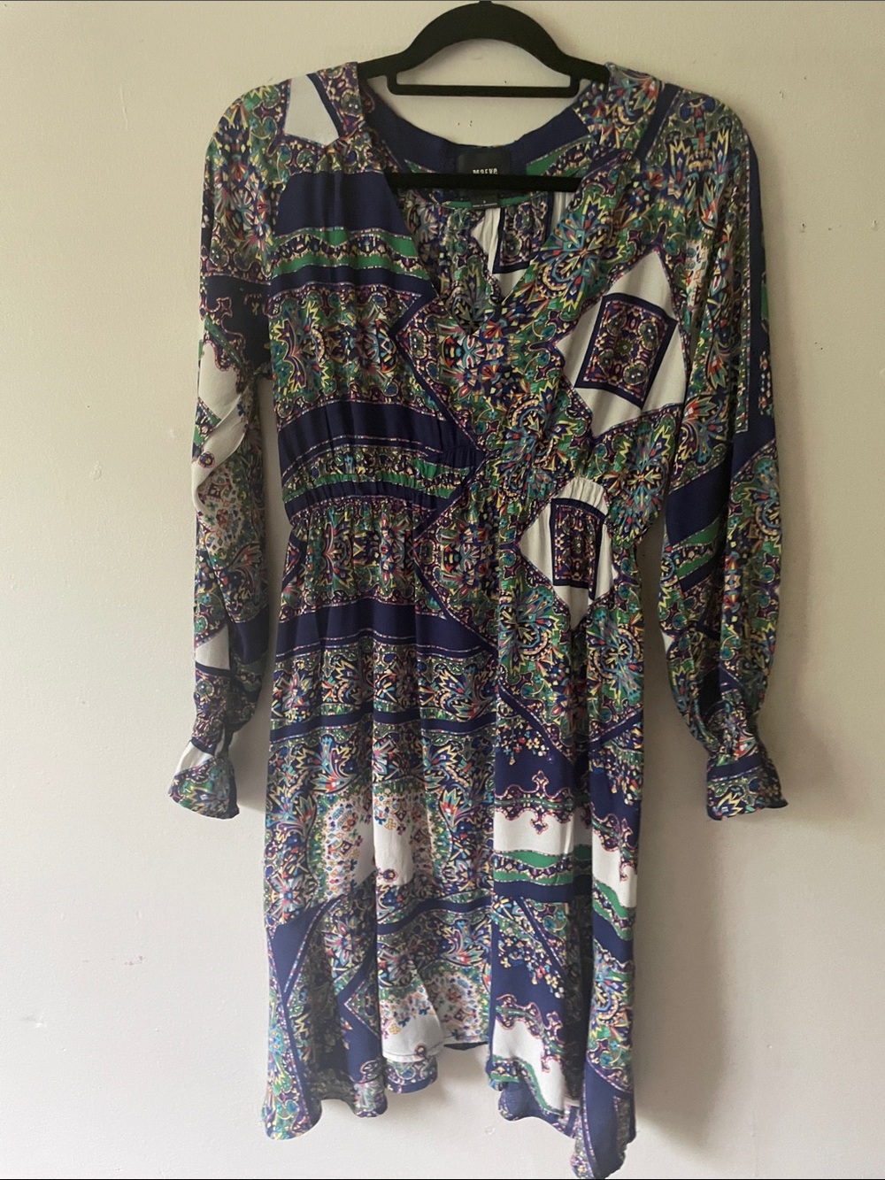 Maeve  by Anthropology green white and navy Multicolor Paisley Long Sleeve Dress